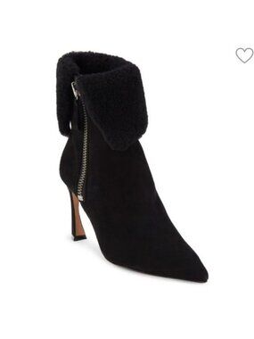 Alexandre Birman Mirabella 85 Black Curvy Shearling Suede Booties IT 39/US 8-8.5